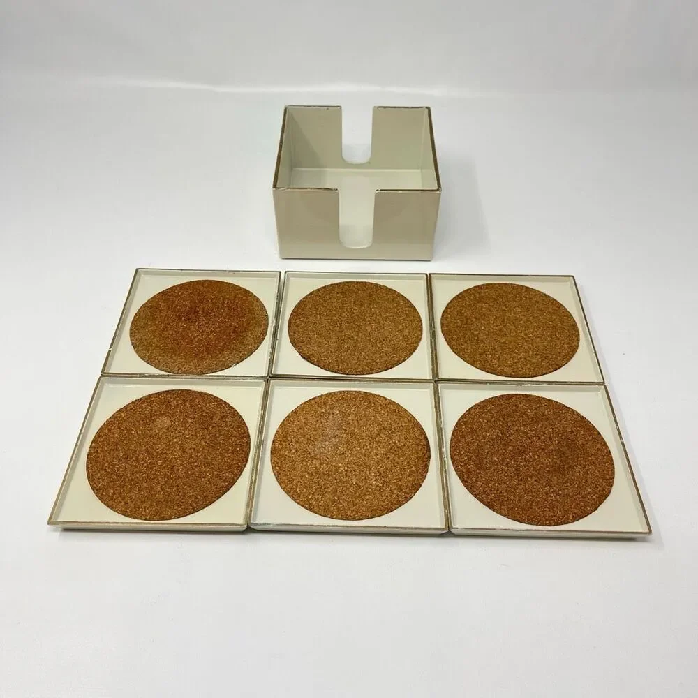 MCM Georges Briard Square Cream Gold Lacquer Ware Set of 6 Coasters Holder Japan